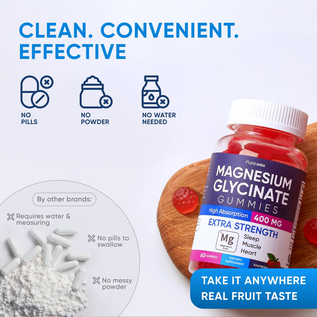 Magnesium Glycinate Gummies 400mg, High Absorption Magnesium Supplement for Women - FENGGESTORE20