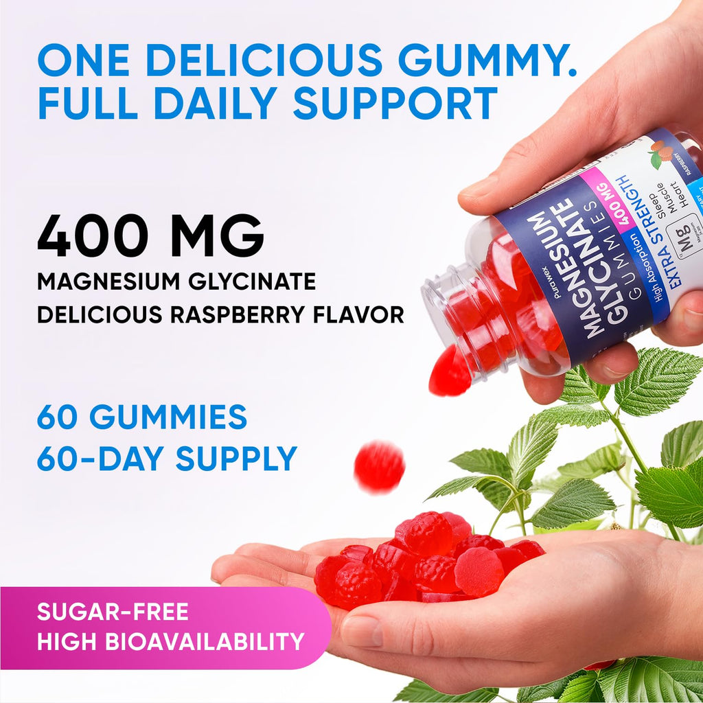 Magnesium Glycinate Gummies 400mg, High Absorption Magnesium Supplement for Women - FENGGESTORE20