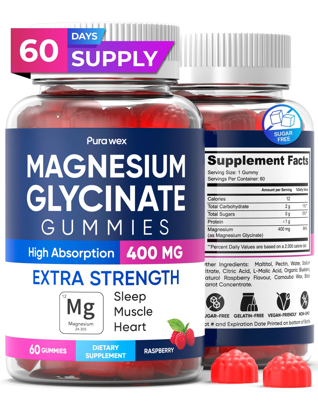 Magnesium Glycinate Gummies 400mg, High Absorption Magnesium Supplement for Women - FENGGESTORE20
