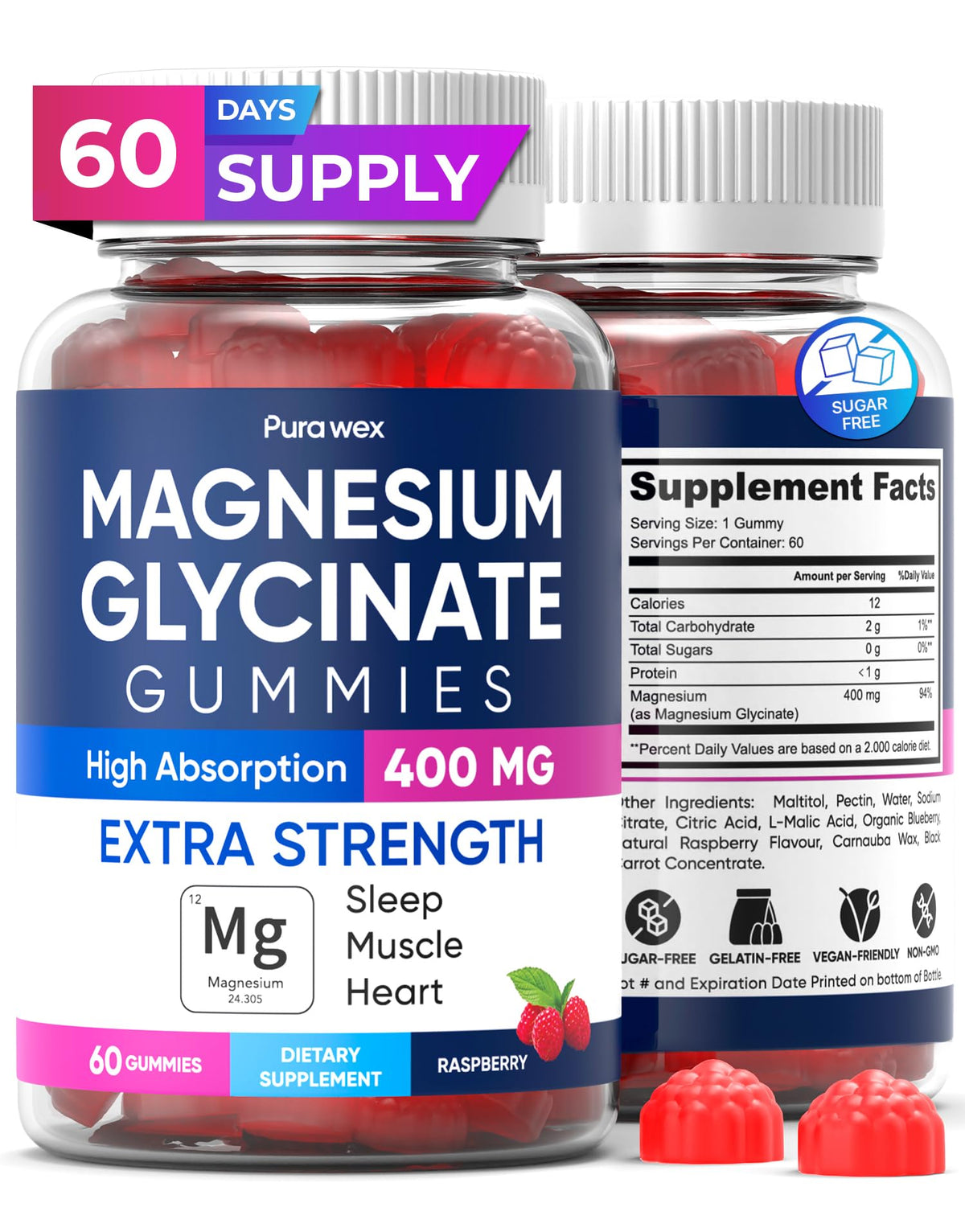 Magnesium Glycinate Gummies 400mg, High Absorption Magnesium Supplement for Women - FENGGESTORE20