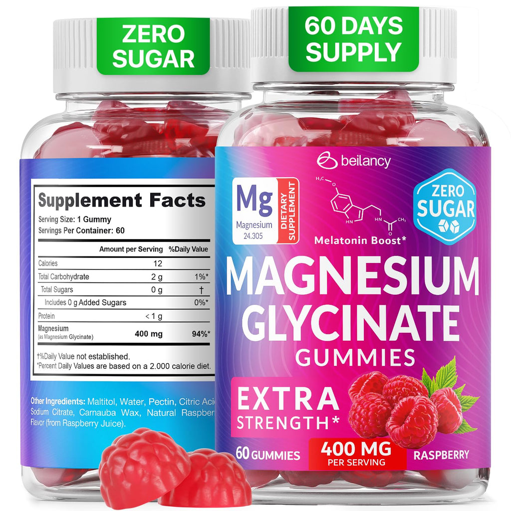 Magnesium Glycinate Gummies 400mg, Muscle Support and Relaxation, Magnesium Supplement for Women, Men and Kids, High Absorption, Sugar Free, - FENGGESTORE20