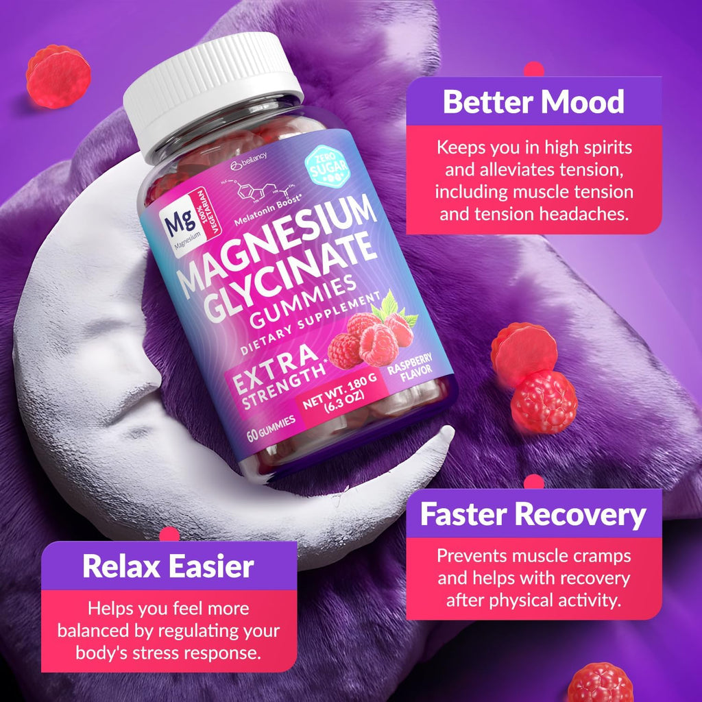 Magnesium Glycinate Gummies 400mg, Muscle Support and Relaxation, Magnesium Supplement for Women, Men and Kids, High Absorption, Sugar Free, - FENGGESTORE20