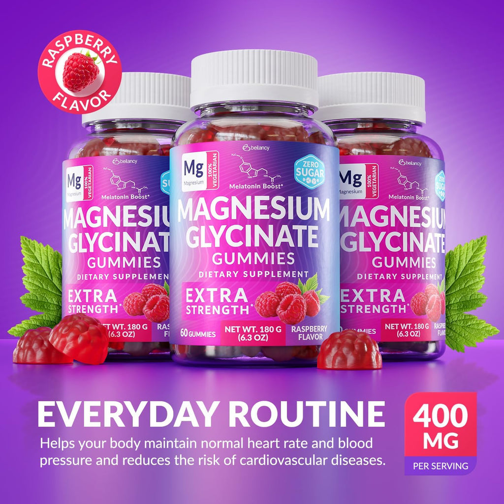 Magnesium Glycinate Gummies 400mg, Muscle Support and Relaxation, Magnesium Supplement for Women, Men and Kids, High Absorption, Sugar Free, - FENGGESTORE20