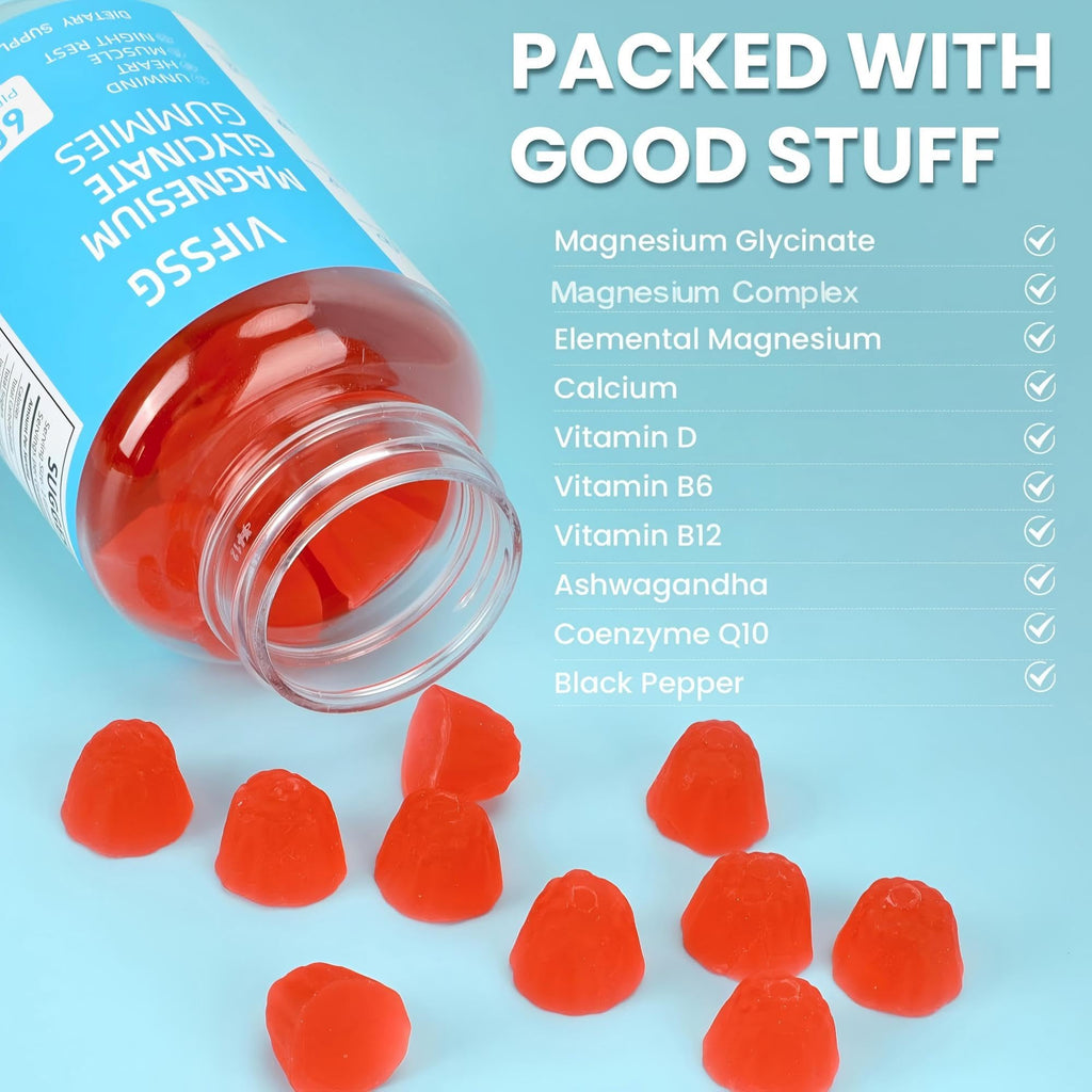 Magnesium Glycinate Gummies 400mg, Sugar Free Gummies with Magnesium L-Threonate 200mg - Magnesium Supplement Chewable Gummies for Women & Men Vegan, Organic Gummies 60 Count - FENGGESTORE20