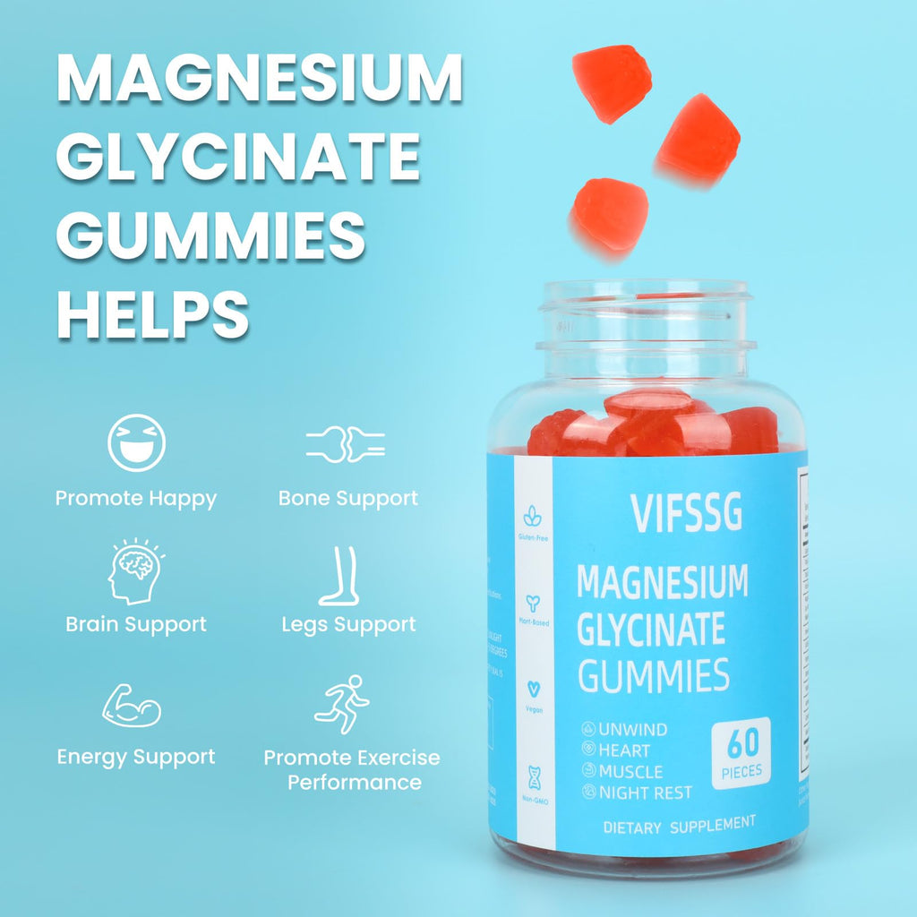 Magnesium Glycinate Gummies 400mg, Sugar Free Gummies with Magnesium L-Threonate 200mg - Magnesium Supplement Chewable Gummies for Women & Men Vegan, Organic Gummies 60 Count - FENGGESTORE20