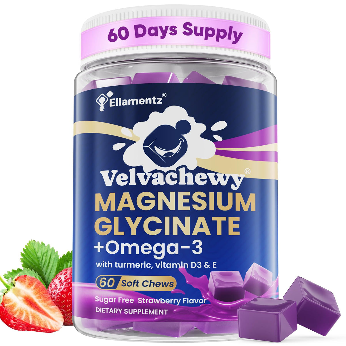 Magnesium Glycinate Gummies 500mg - Magnesium with Omega-3, Turmeric, Vitamin D3 & E | Magnesium Glycinate Soft Chews for Adults | for Sleep, Muscle & Brain | 60 Counts - FENGGESTORE20