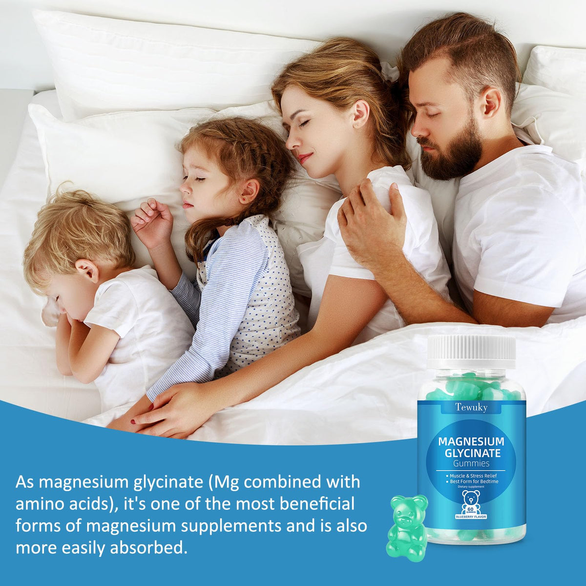 Magnesium Glycinate Gummies 500mg, Sugar-Free for Adults & Kids, Magnesium Gummies for Sleep, Stress & Muscle Relief, Supports Bone & Nerve Health, Vegan, Pectin-Based, 60 Count, Blueberry Flavor - FENGGESTORE20