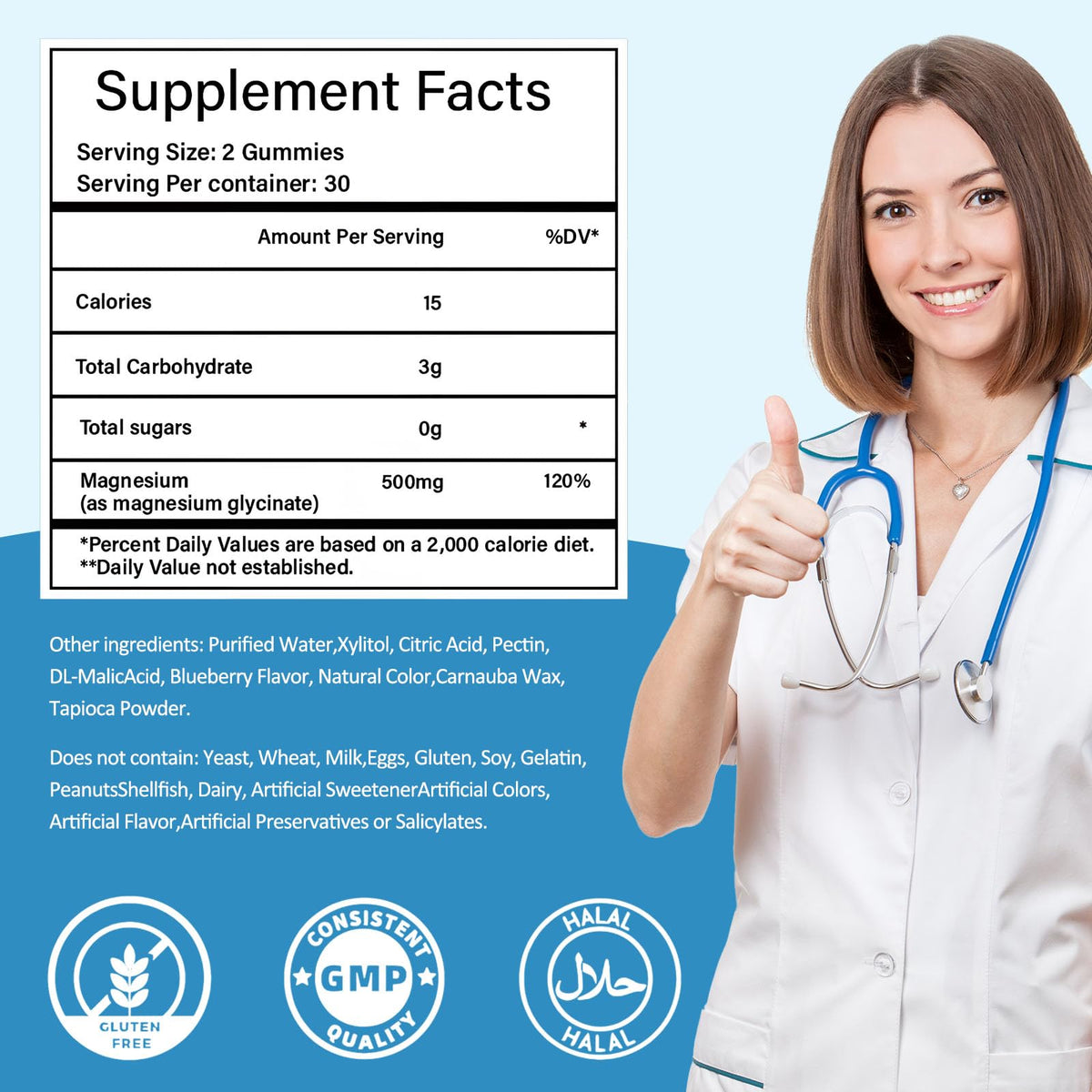 Magnesium Glycinate Gummies 500mg, Sugar-Free for Adults & Kids, Magnesium Gummies for Sleep, Stress & Muscle Relief, Supports Bone & Nerve Health, Vegan, Pectin-Based, 60 Count, Blueberry Flavor - FENGGESTORE20