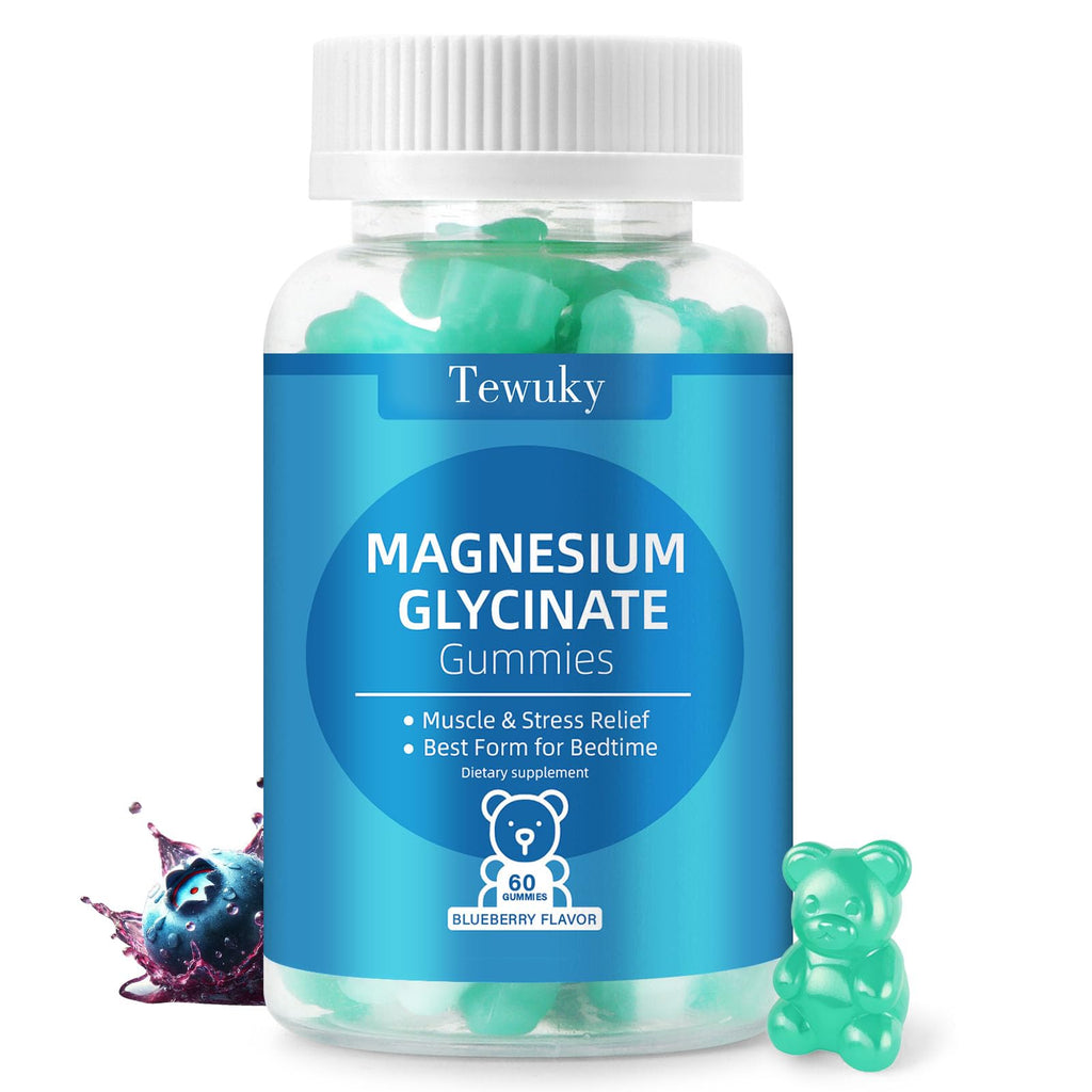 Magnesium Glycinate Gummies 500mg, Sugar-Free for Adults & Kids, Magnesium Gummies for Sleep, Stress & Muscle Relief, Supports Bone & Nerve Health, Vegan, Pectin-Based, 60 Count, Blueberry Flavor - FENGGESTORE20