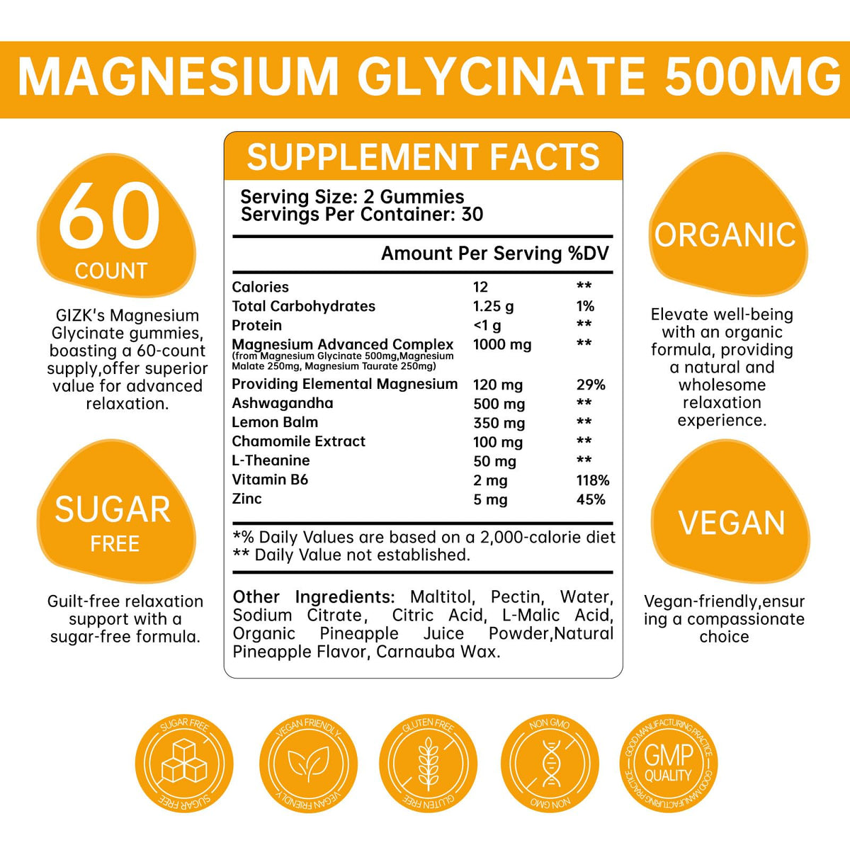 Magnesium Glycinate Gummies 500mg – Sugar Free Magnesium Gummies for Sleep, Stress, Muscle & Nerve Support – for Adults & Kids 4+, Vegan, - FENGGESTORE20