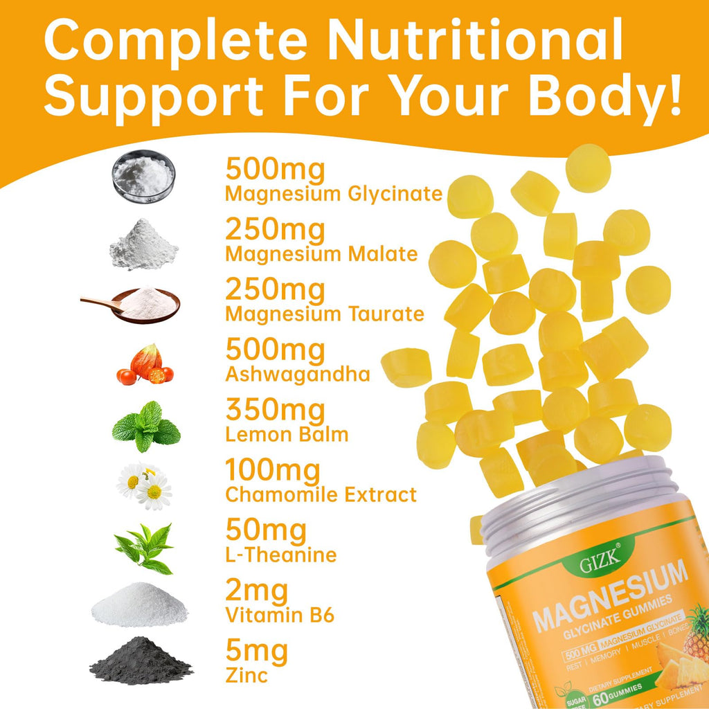 Magnesium Glycinate Gummies 500mg – Sugar Free Magnesium Gummies for Sleep, Stress, Muscle & Nerve Support – for Adults & Kids 4+, Vegan, - FENGGESTORE20