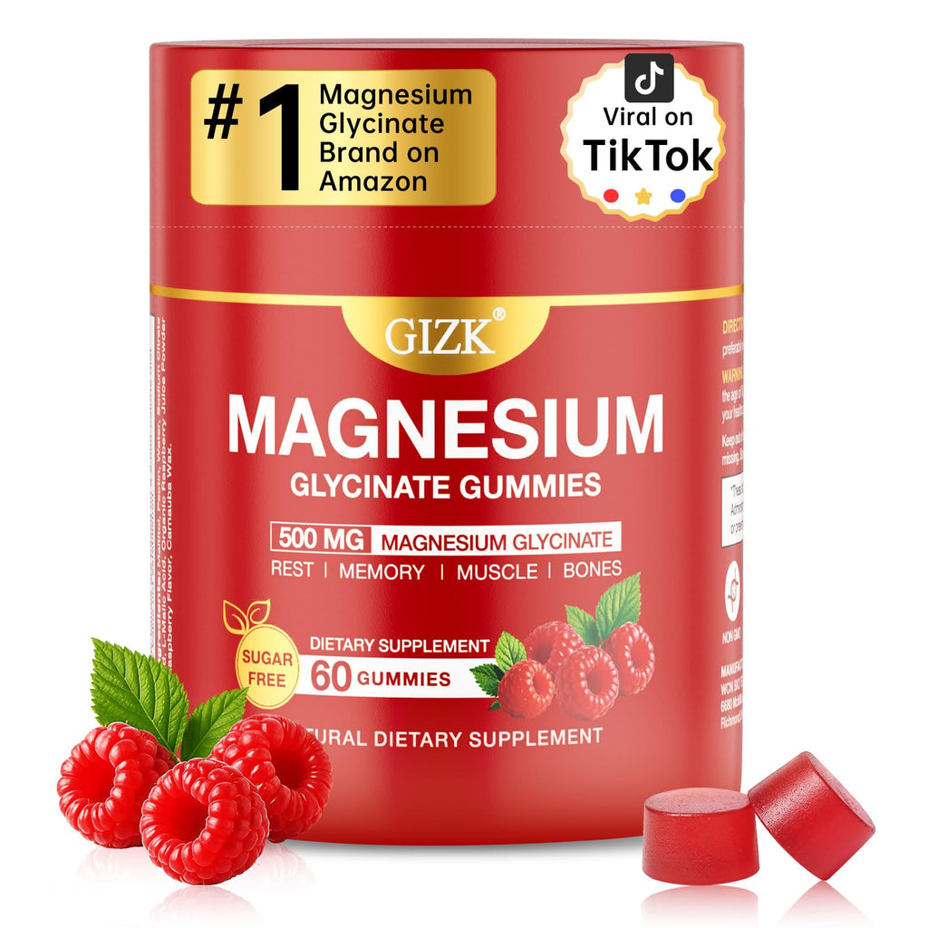 Magnesium Glycinate Gummies 500mg – Sugar Free Magnesium Gummies for Sleep, Stress, Muscle & Nerve Support – for Adults & Kids 4+, Vegan, No Melatonin (Raspberry Flavor, 60 Count) - FENGGESTORE20