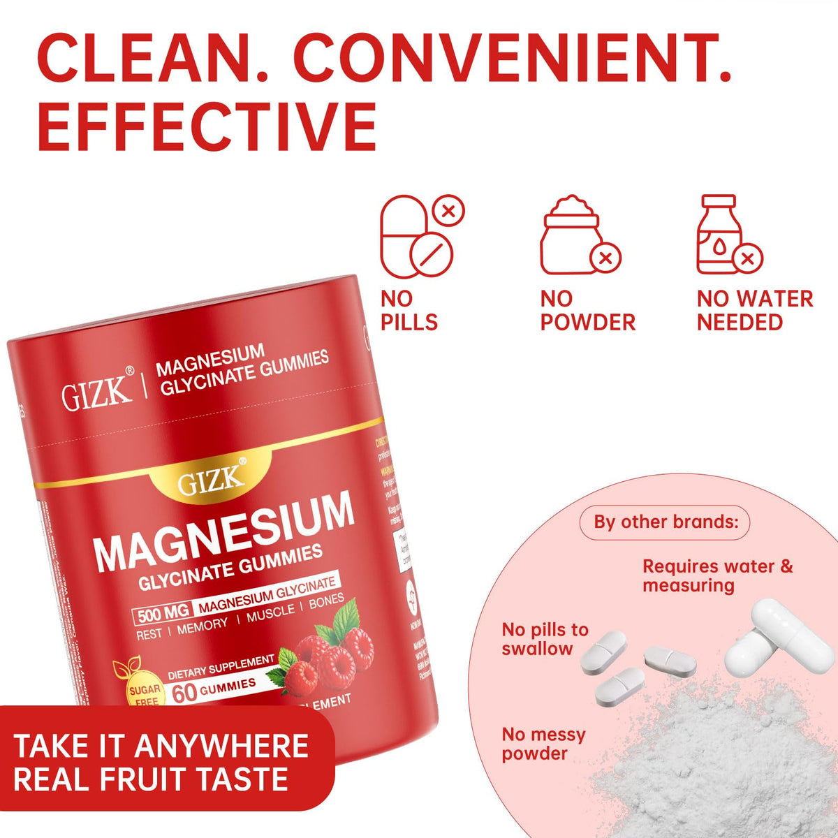 Magnesium Glycinate Gummies 500mg – Sugar Free Magnesium Gummies for Sleep, Stress, Muscle & Nerve Support – for Adults & Kids 4+, Vegan, No Melatonin (Raspberry Flavor, 60 Count) - FENGGESTORE20