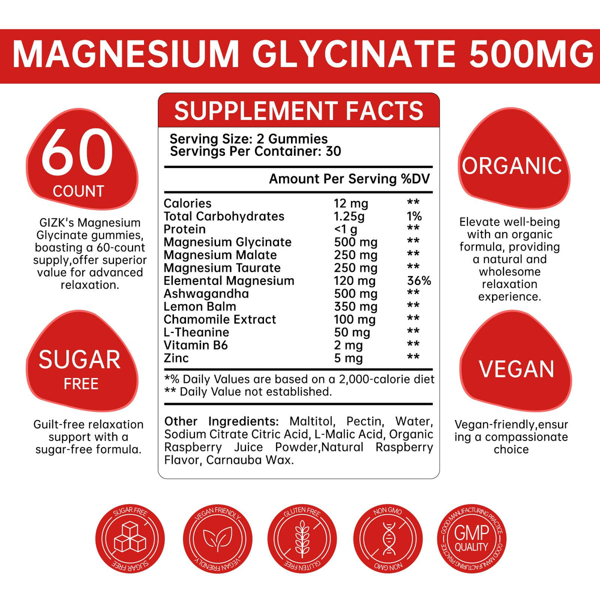 Magnesium Glycinate Gummies 500mg – Sugar Free Magnesium Gummies for Sleep, Stress, Muscle & Nerve Support – for Adults & Kids 4+, Vegan, No Melatonin (Raspberry Flavor, 60 Count) - FENGGESTORE20