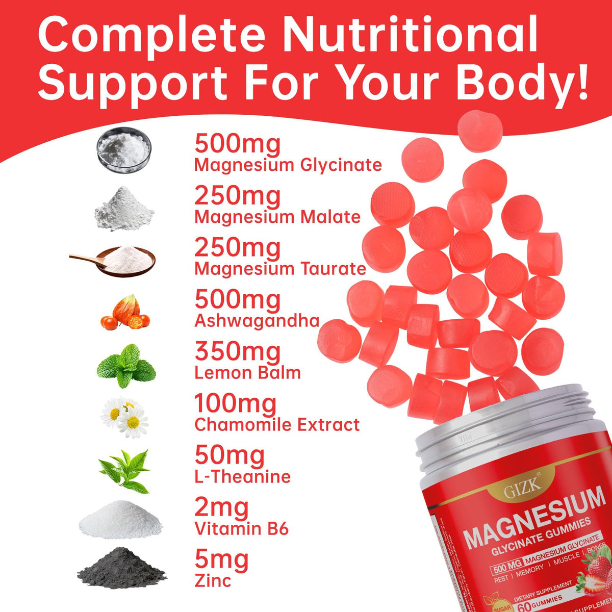 Magnesium Glycinate Gummies 500mg – Sugar Free Magnesium Gummies with L-Theanine - Sleep, Calm, Stress Relief for Adults & Kids 4+ - FENGGESTORE20