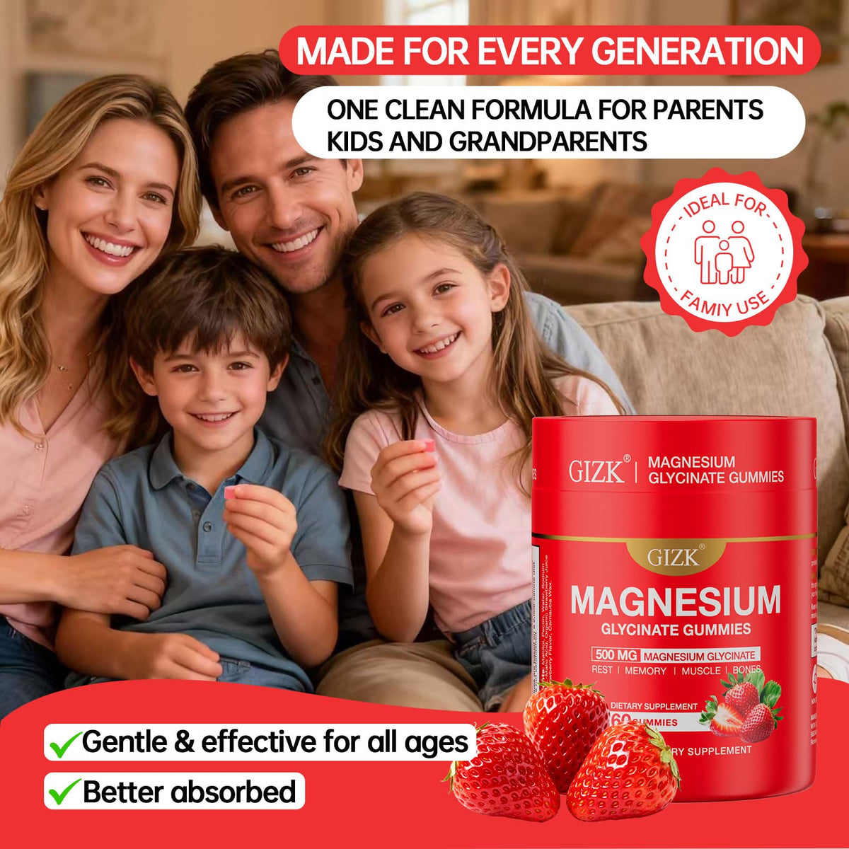 Magnesium Glycinate Gummies 500mg – Sugar Free Magnesium Gummies with L-Theanine - Sleep, Calm, Stress Relief for Adults & Kids 4+ - FENGGESTORE20