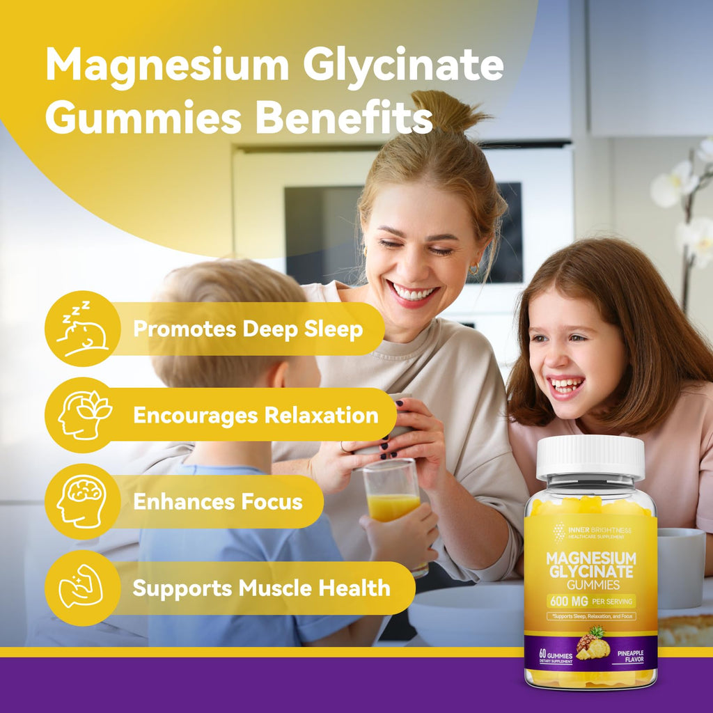 Magnesium Glycinate Gummies 600mg, Non-GMO, Gluten-Free, Magnesium Gummies for Adults & Kids, Sleep, Relaxation & Focus - FENGGESTORE20