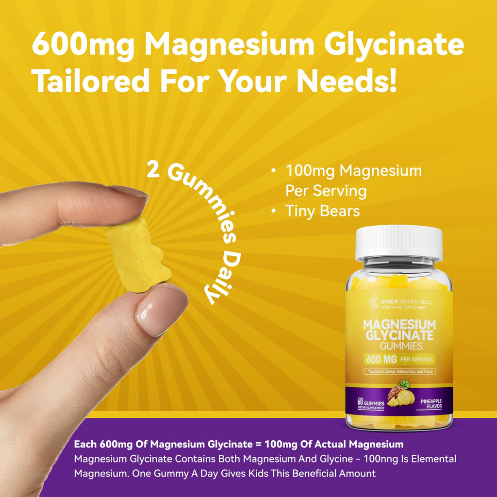 Magnesium Glycinate Gummies 600mg, Non-GMO, Gluten-Free, Magnesium Gummies for Adults & Kids, Sleep, Relaxation & Focus - FENGGESTORE20