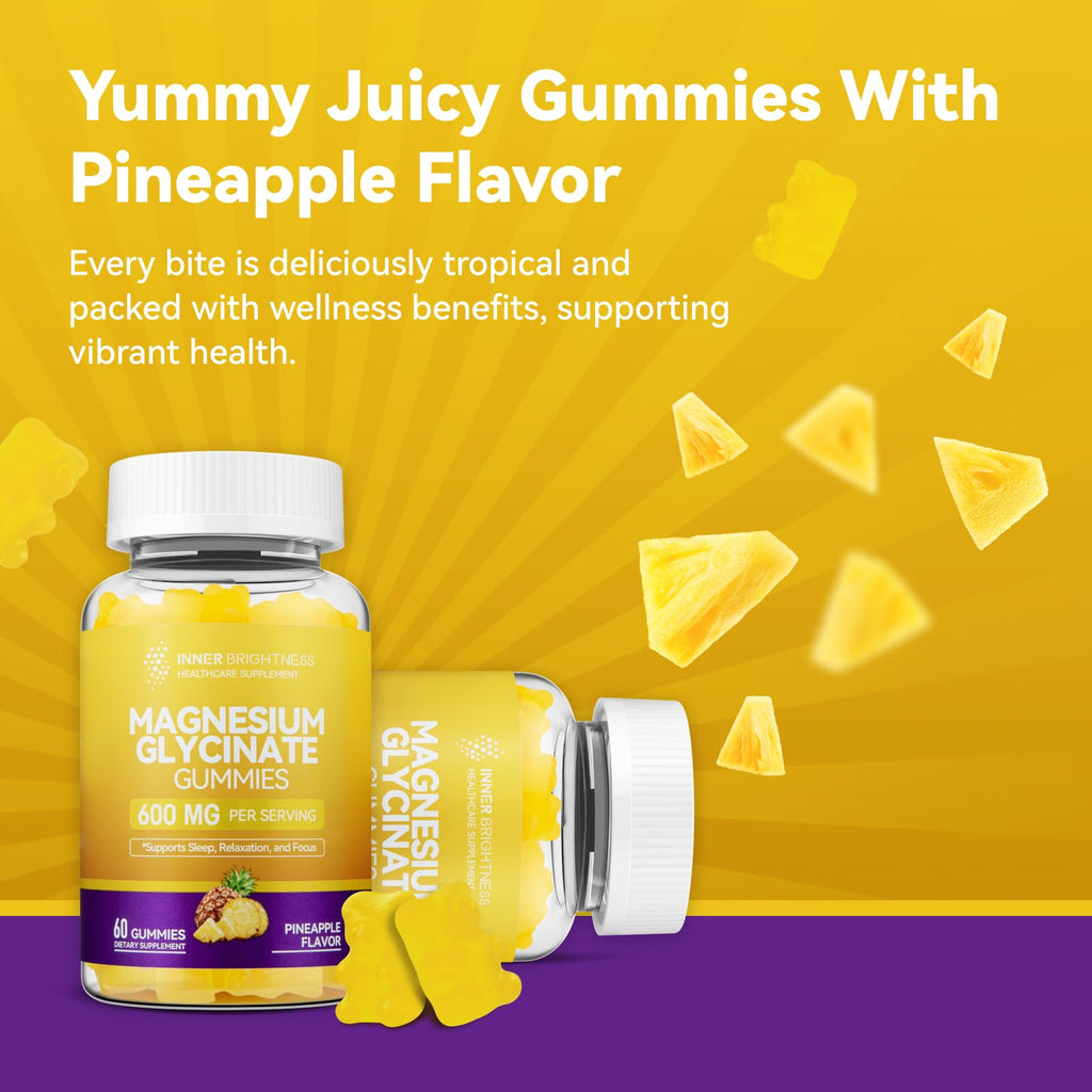 Magnesium Glycinate Gummies 600mg, Non-GMO, Gluten-Free, Magnesium Gummies for Adults & Kids, Sleep, Relaxation & Focus - FENGGESTORE20