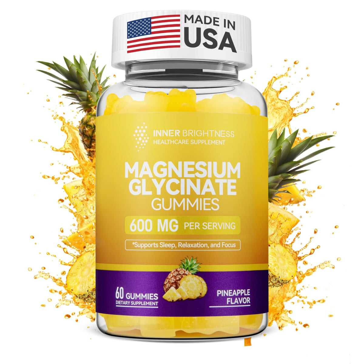 Magnesium Glycinate Gummies 600mg, Non-GMO, Gluten-Free, Magnesium Gummies for Adults & Kids, Sleep, Relaxation & Focus - FENGGESTORE20