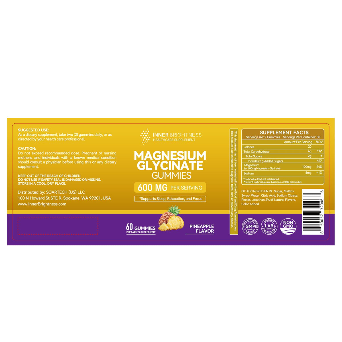 Magnesium Glycinate Gummies 600mg, Non-GMO, Gluten-Free, Magnesium Gummies for Adults & Kids, Sleep, Relaxation & Focus - FENGGESTORE20