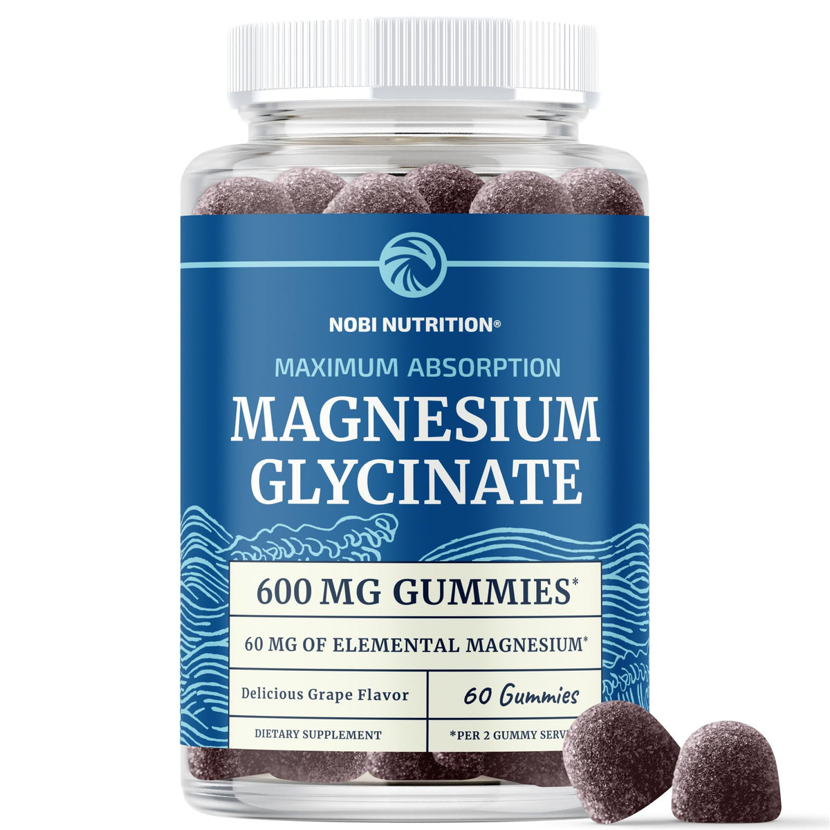 Magnesium Glycinate Gummies 600MG | Sleep, Calm & Relaxation Support | 60MG Elemental Mag Per Serving | Grape Flavor, Gluten-Free | High Absorption Magnesium Gummies for Women, Men & Family | 60 Ct - FENGGESTORE20