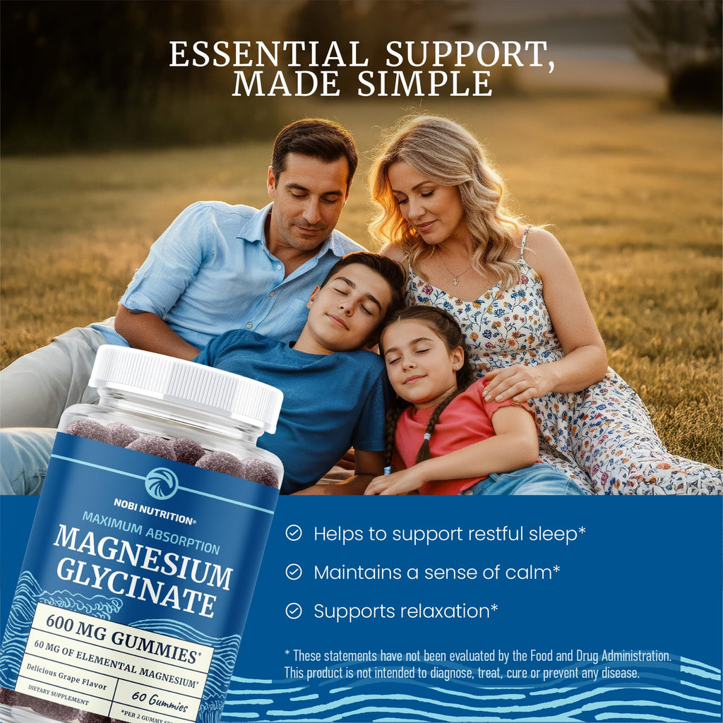 Magnesium Glycinate Gummies 600MG | Sleep, Calm & Relaxation Support | 60MG Elemental Mag Per Serving | Grape Flavor, Gluten-Free | High Absorption Magnesium Gummies for Women, Men & Family | 60 Ct - FENGGESTORE20