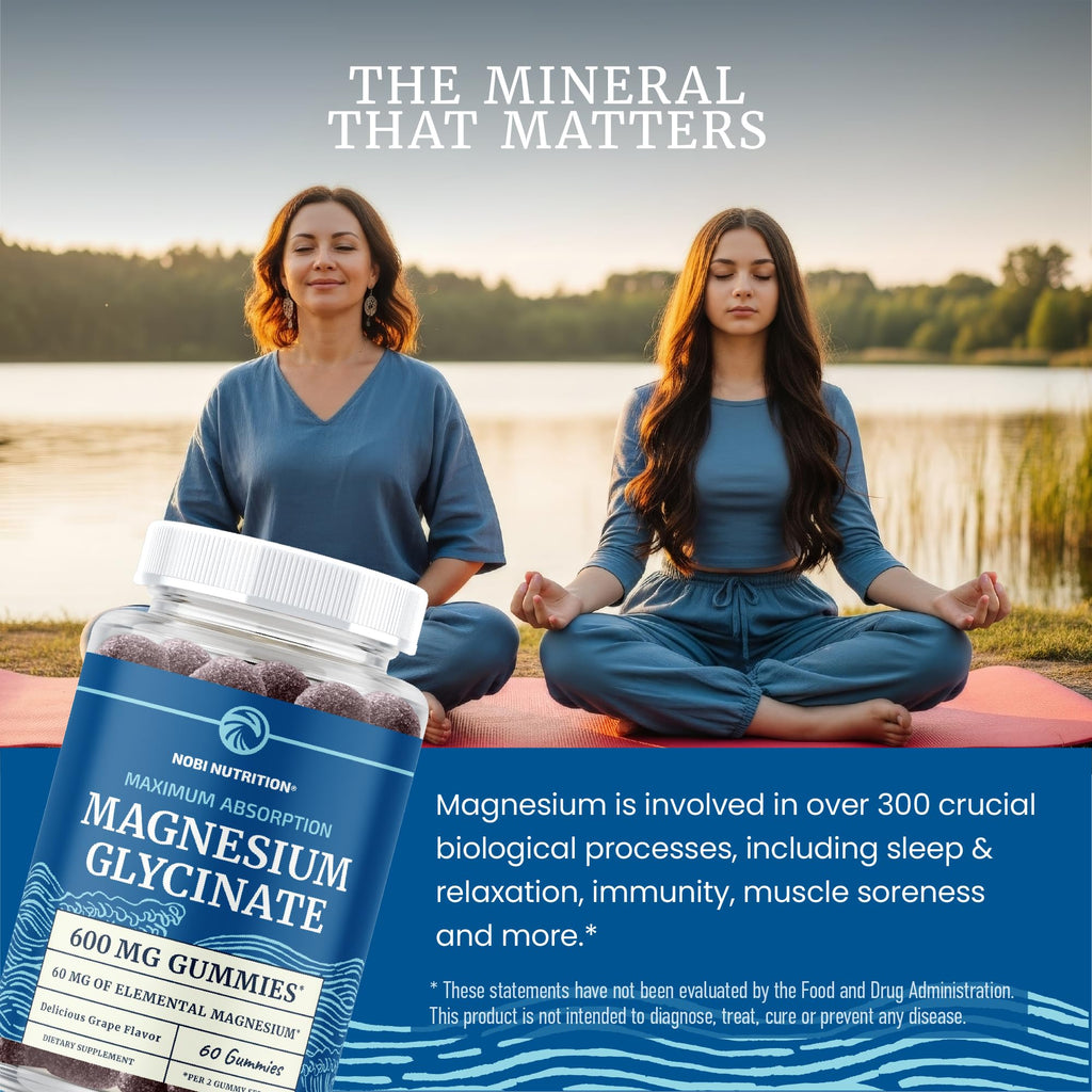 Magnesium Glycinate Gummies 600MG | Sleep, Calm & Relaxation Support | 60MG Elemental Mag Per Serving | Grape Flavor, Gluten-Free | High Absorption Magnesium Gummies for Women, Men & Family | 60 Ct - FENGGESTORE20