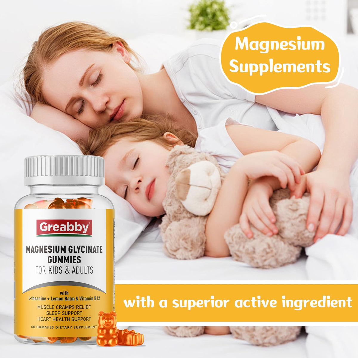 Magnesium Glycinate Gummies for Kids & Adults - Magnesium Glycinate 300mg Chewable Supplement - Promotes Sleep, Muscle, Relaxation (60Count) - FENGGESTORE20