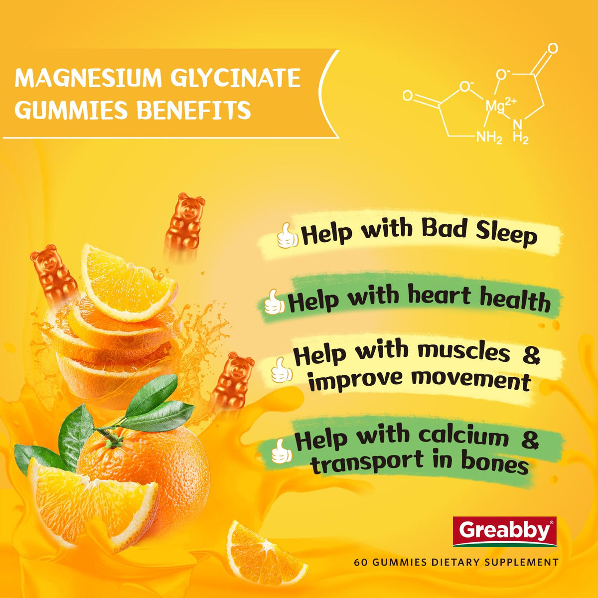 Magnesium Glycinate Gummies for Kids & Adults - Magnesium Glycinate 300mg Chewable Supplement - Promotes Sleep, Muscle, Relaxation (60Count) - FENGGESTORE20