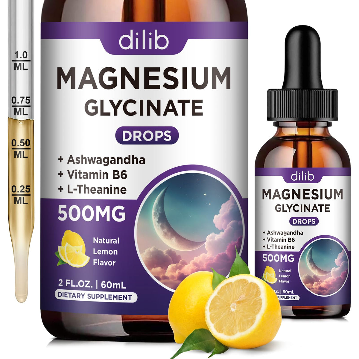 Magnesium Glycinate Supplement, Magnesium Liquid Drops with Magnesium Glycinate 500mg Vitamin B6, Ashwagandha, L - Theanine, Chamomile -Support Stress Relief, Bone, Muscle, Mood Vegan - FENGGESTORE20