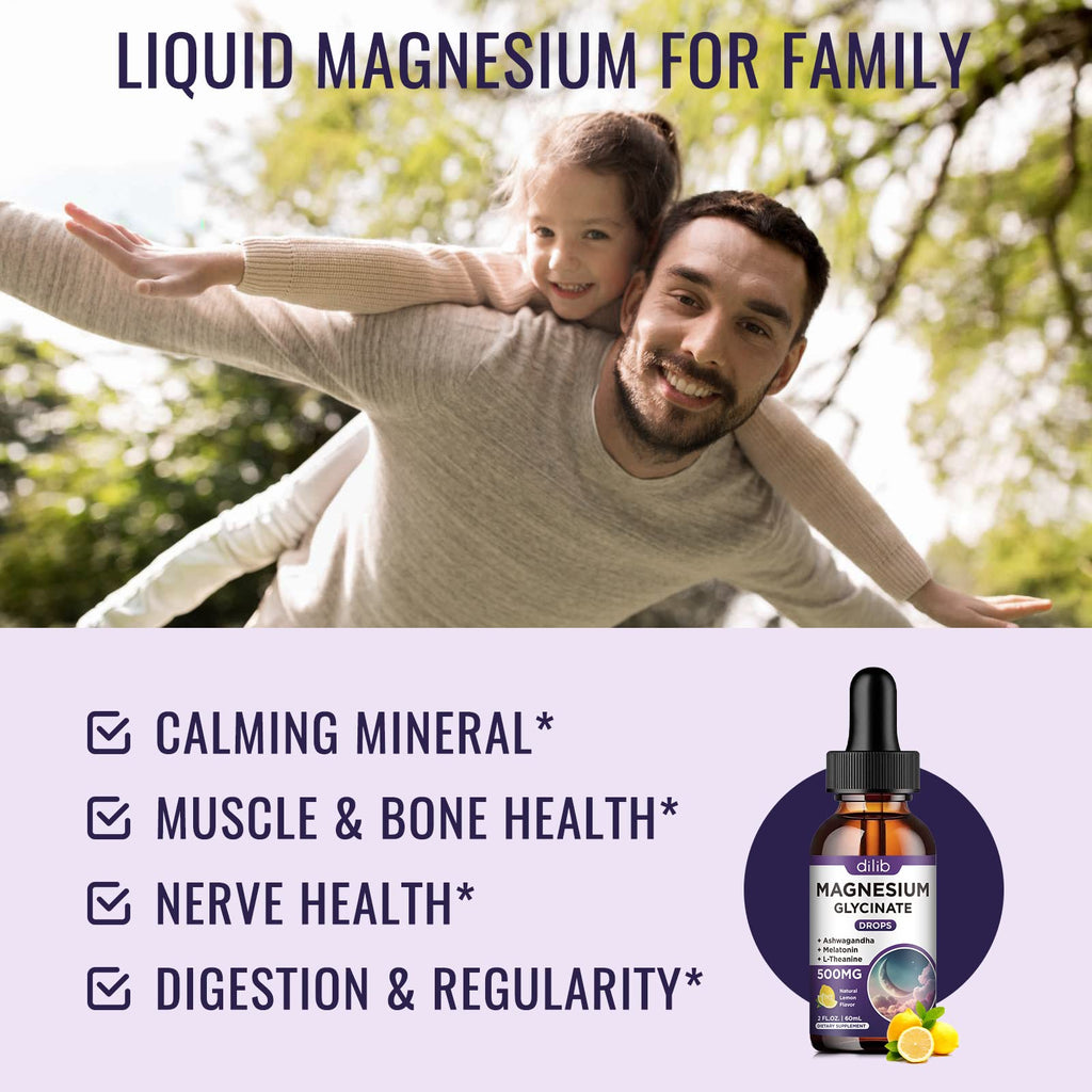 Magnesium Glycinate Supplement, Magnesium Liquid Drops with Magnesium Glycinate 500mg Vitamin B6, Ashwagandha, L - Theanine, Chamomile -Support Stress Relief, Bone, Muscle, Mood Vegan - FENGGESTORE20