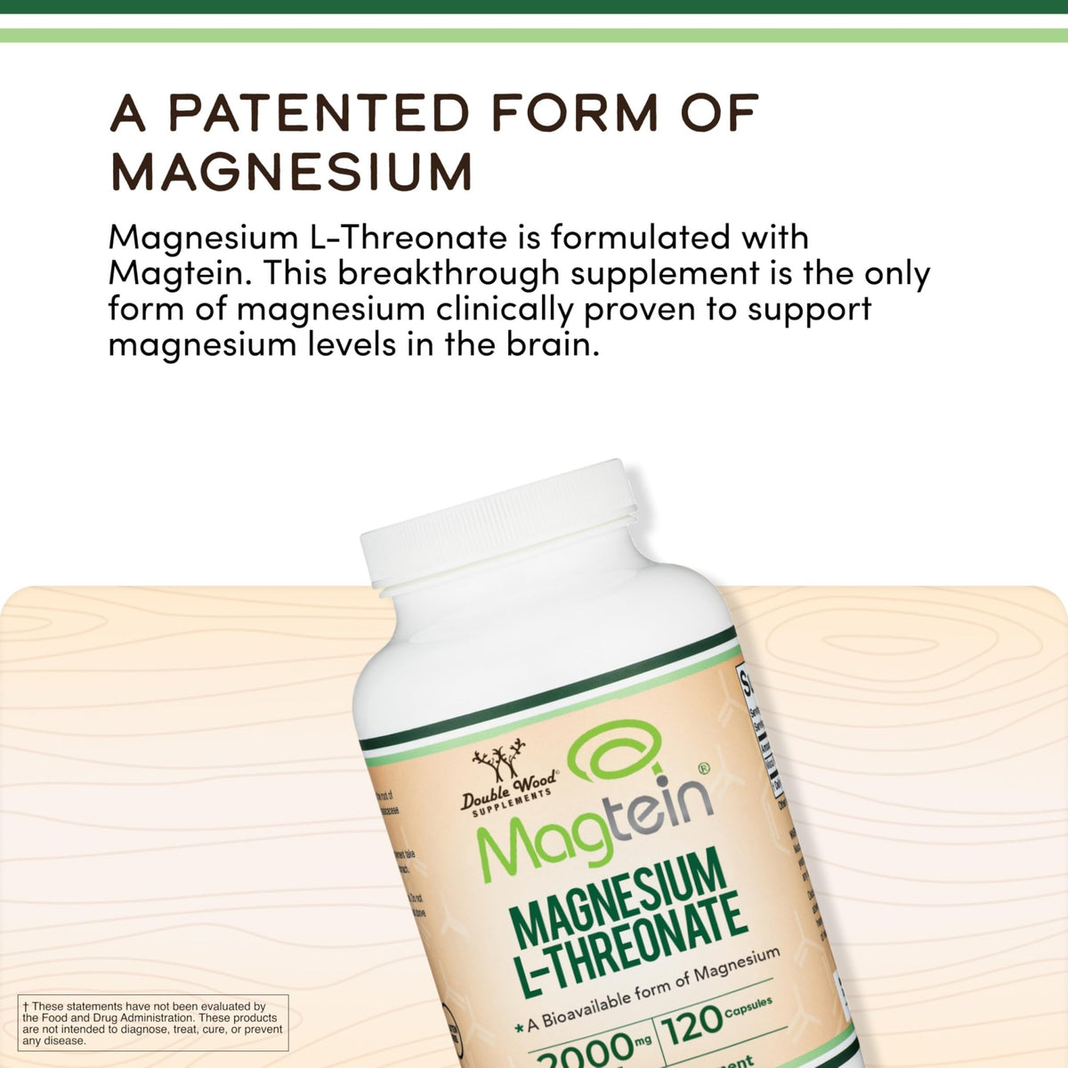 Magnesium L Threonate, Magtein - NSF Certified - Sleep and Cognitive Support – High Absorption – Most Bioavailable Form of Magnesium – 2,000 mg – 120 Capsules - FENGGESTORE20