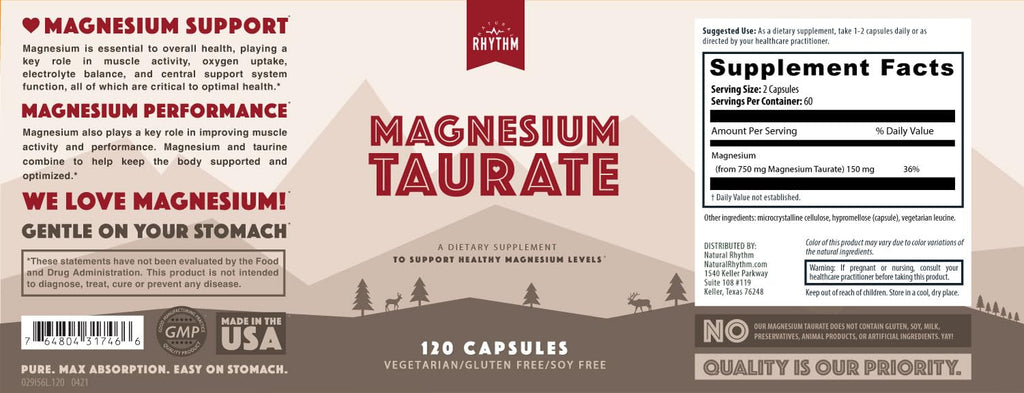 Magnesium Taurate 750mg (150mg Elemental Magnesium) – 120 Vegetarian Capsules – High-Absorption Magnesium Taurate Supplement for Heart, Muscle, and Nerve Support - FENGGESTORE20