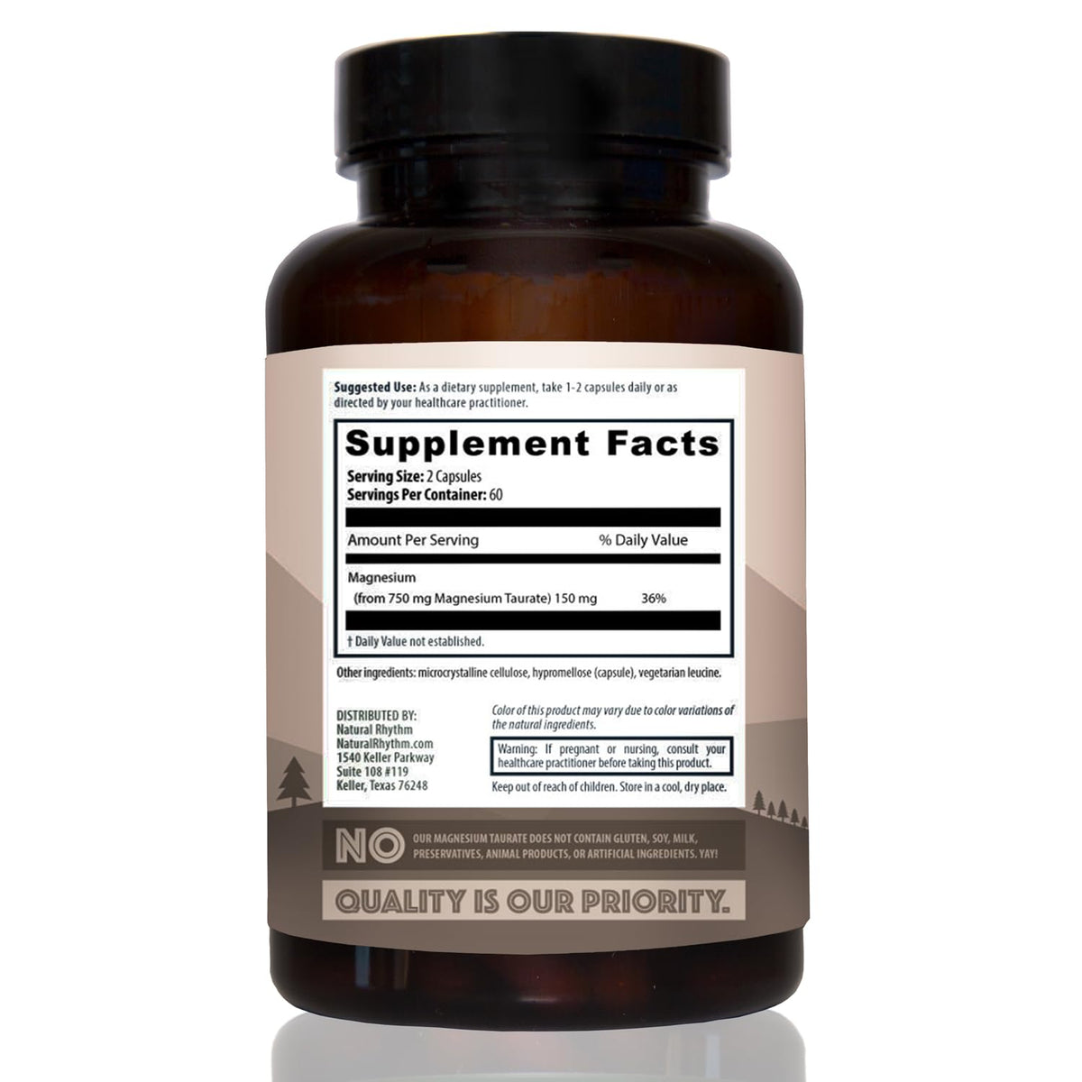 Magnesium Taurate 750mg (150mg Elemental Magnesium) – 120 Vegetarian Capsules – High-Absorption Magnesium Taurate Supplement for Heart, Muscle, and Nerve Support - FENGGESTORE20