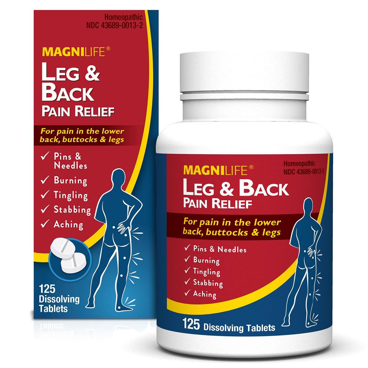 MagniLife Leg & Back Pain Relief Tablets,125 Ct, Fast-Acting Pain Relief Naturally Soothes Burning, Tingling & Stabbing Aches, Symptomatic or Preventative, Non-Habit Forming Quick-Dissolve Tablets - FENGGESTORE20