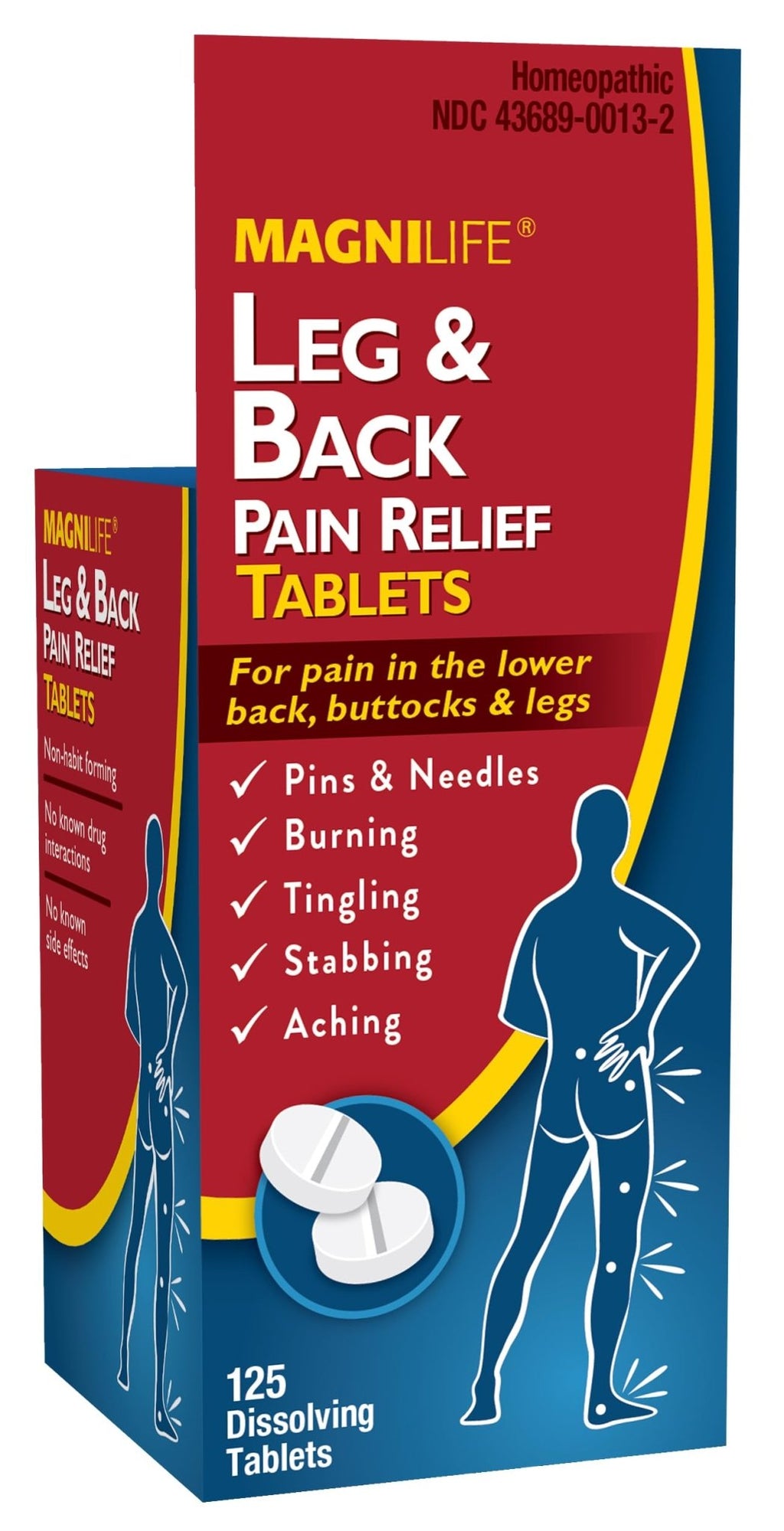MagniLife Leg & Back Pain Relief Tablets,125 Ct, Fast-Acting Pain Relief Naturally Soothes Burning, Tingling & Stabbing Aches, Symptomatic or Preventative, Non-Habit Forming Quick-Dissolve Tablets - FENGGESTORE20