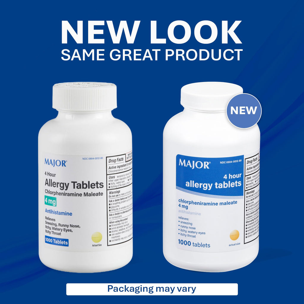 MAJOR 4 Hour Allergy Tablets - Chlorpheniramine Maleate - 4 mg - Antihistamine - 1000 Count (1 Pack) - FENGGESTORE20