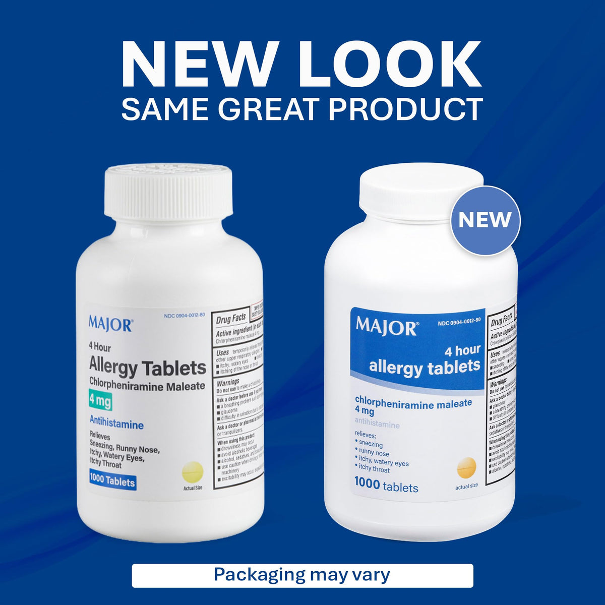 MAJOR 4 Hour Allergy Tablets - Chlorpheniramine Maleate - 4 mg - Antihistamine - 1000 Count (1 Pack) - FENGGESTORE20