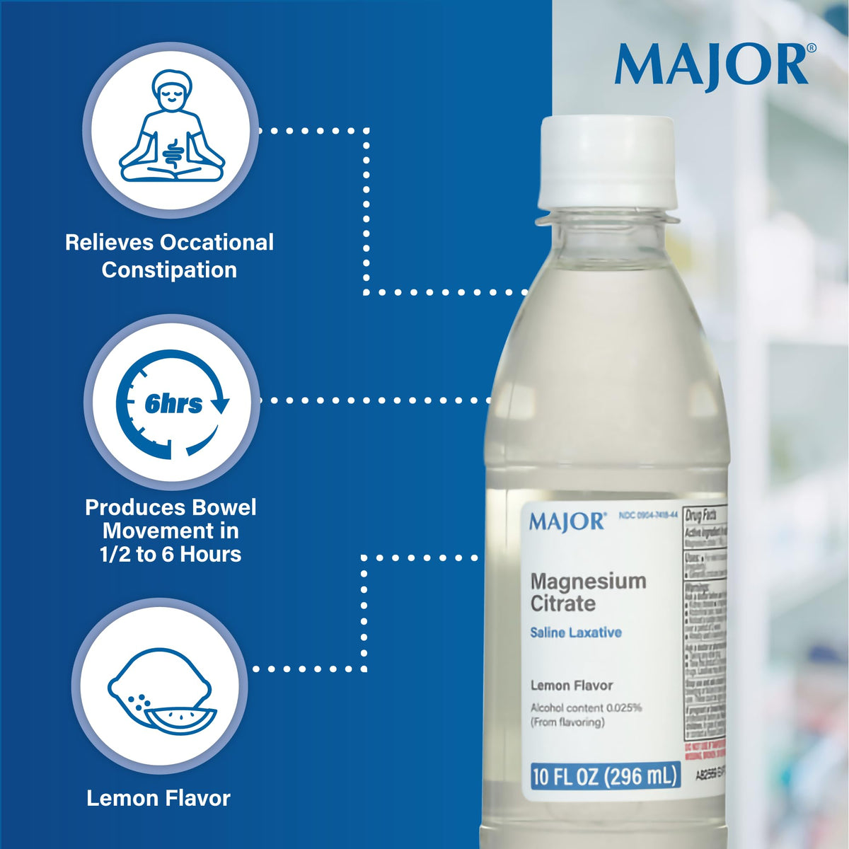 Major Magnesium Citrate Saline Laxative - Helps Relieve Occasional Constipation (Irregularity) - Lemon Flavor - 10 Fl. Oz. (1 Pack) - FENGGESTORE20
