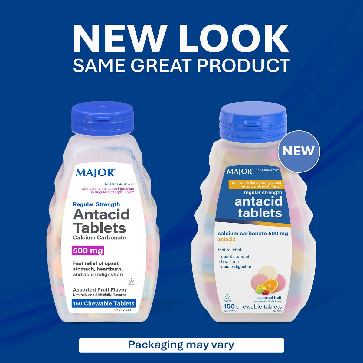 MAJOR Regular Strength Antacid Tablets - Calcium Carbonate 500 mg - Assorted Fruit Flavor - 150 Chewable Count (2 Pack) - FENGGESTORE20