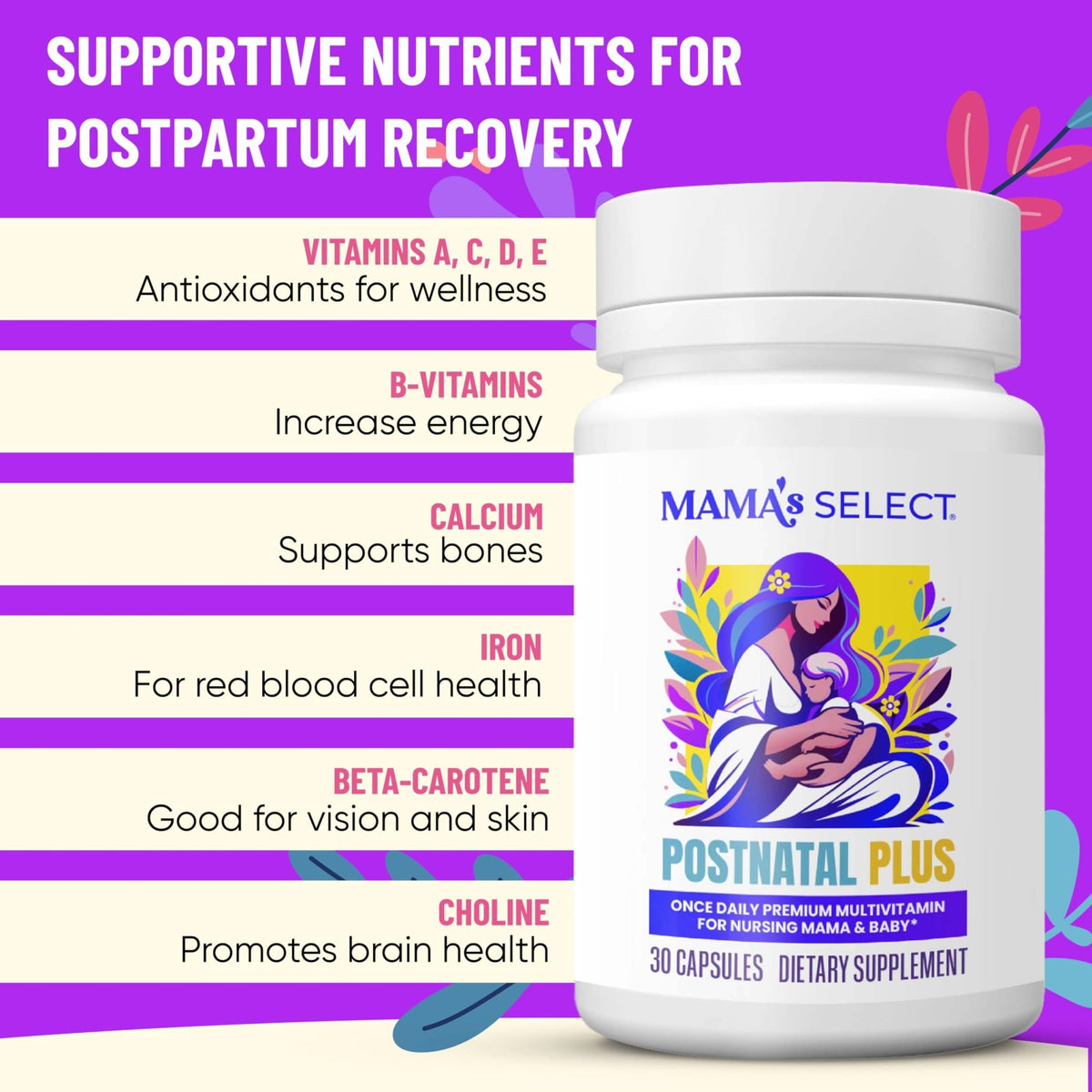 Mama's Select Postnatal Vitamins – Boosts Hair Recovery, Milk Supply, & Wellness – Allergen-Free, Vegan, MTHFR Friendly, Methylated Folate & B Vitamins, - FENGGESTORE20