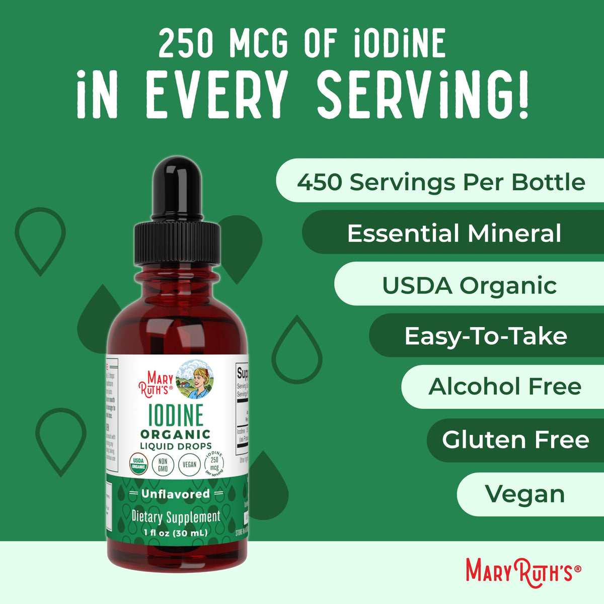 MaryRuth Organics Iodine Liquid Drops | Potassium Iodide | 1 Year Supply | 450 Servings | Thyroid Health | USDA Organic| - FENGGESTORE20