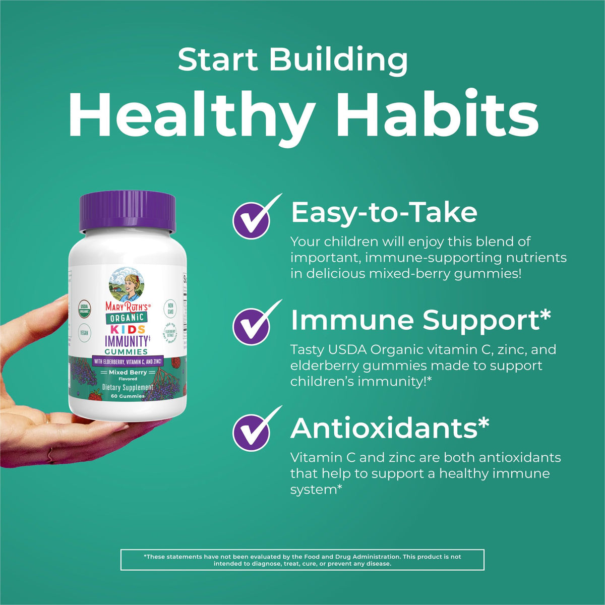 MaryRuth Organics Kids Immune Support Gummies | USDA Organic | Vitamin C, Zinc, and Elderberry Gummies for Kids| Immune Support for Ages 4+ | Vegan - FENGGESTORE20