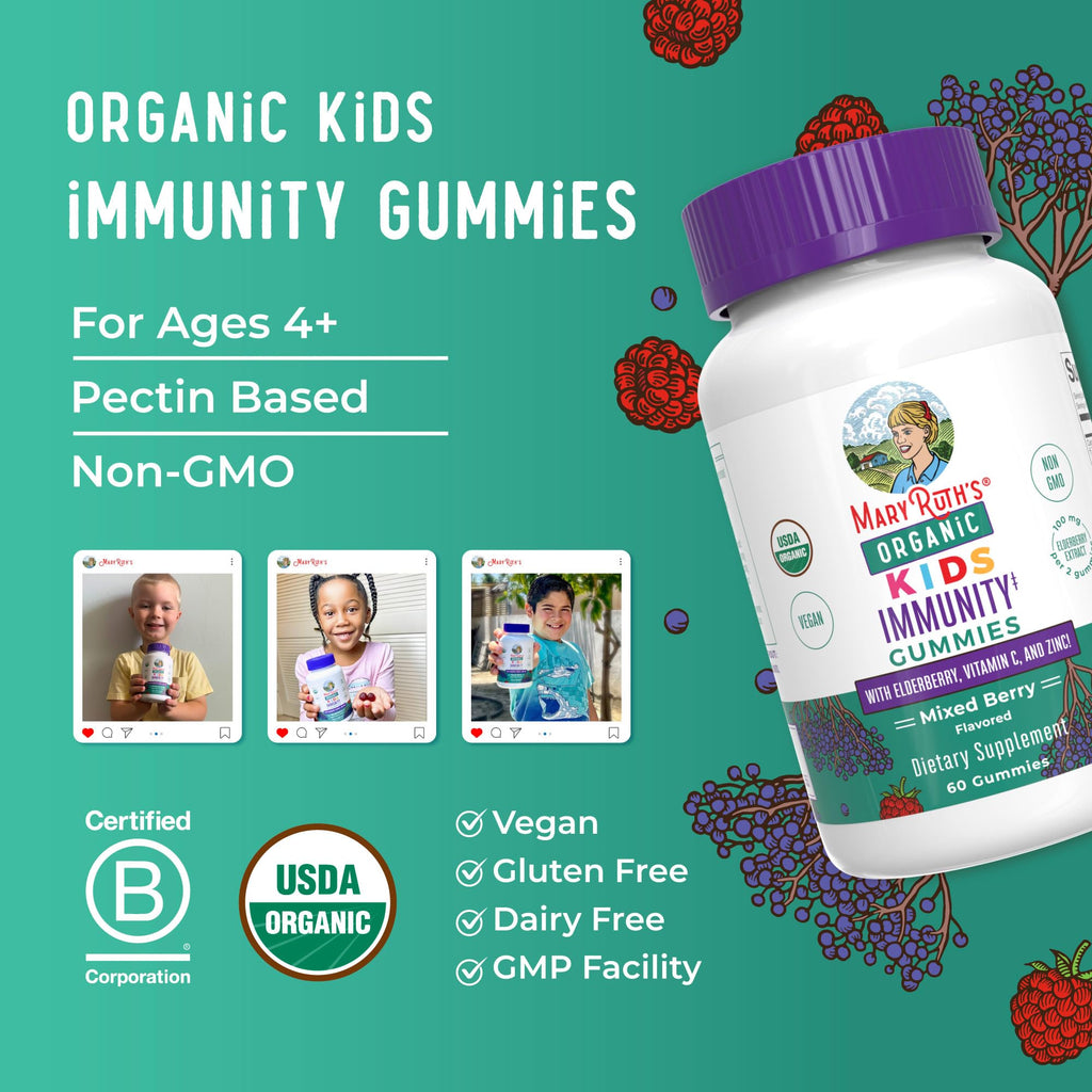 MaryRuth Organics Kids Immune Support Gummies | USDA Organic | Vitamin C, Zinc, and Elderberry Gummies for Kids| Immune Support for Ages 4+ | Vegan - FENGGESTORE20