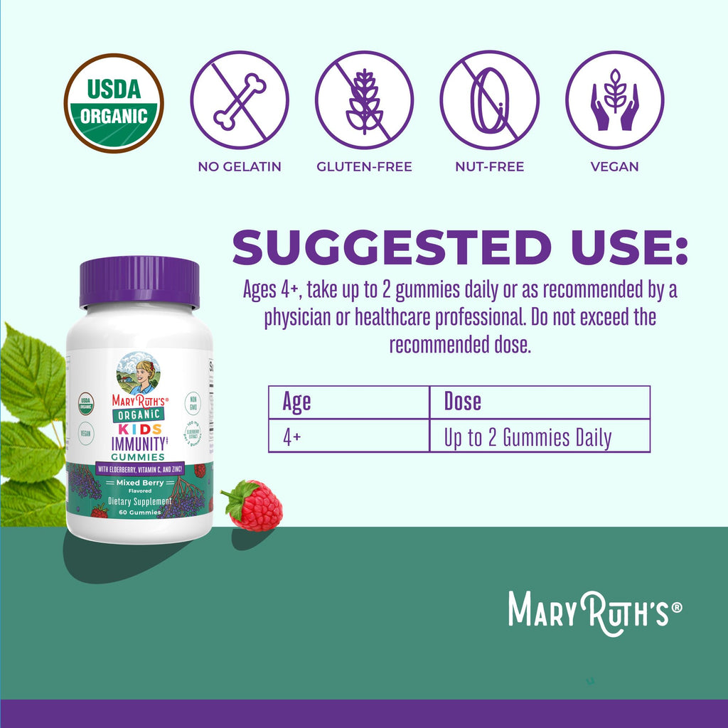 MaryRuth Organics Kids Immune Support Gummies | USDA Organic | Vitamin C, Zinc, and Elderberry Gummies for Kids| Immune Support for Ages 4+ | Vegan - FENGGESTORE20