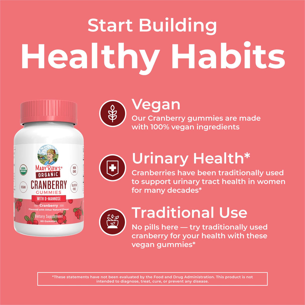 MaryRuth Organics Organic Cranberry Gummies - 500mg Supplement | Urinary Tract Health for Women | with D Mannose | Traditional Use - FENGGESTORE20