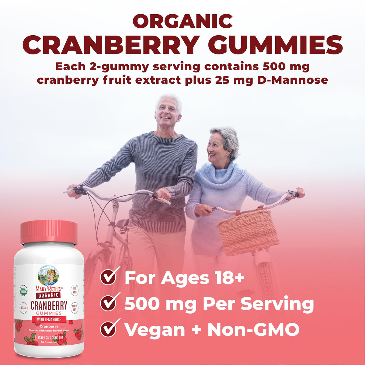 MaryRuth Organics Organic Cranberry Gummies - 500mg Supplement | Urinary Tract Health for Women | with D Mannose | Traditional Use - FENGGESTORE20