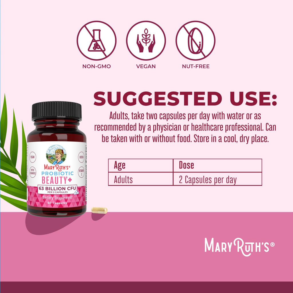 MaryRuth Organics Probiotic Beauty Capsules | Vegan Collagen Support | Anti Aging | Gut Health | Hair Skin and Nails Vitamins | Skin Care - FENGGESTORE20