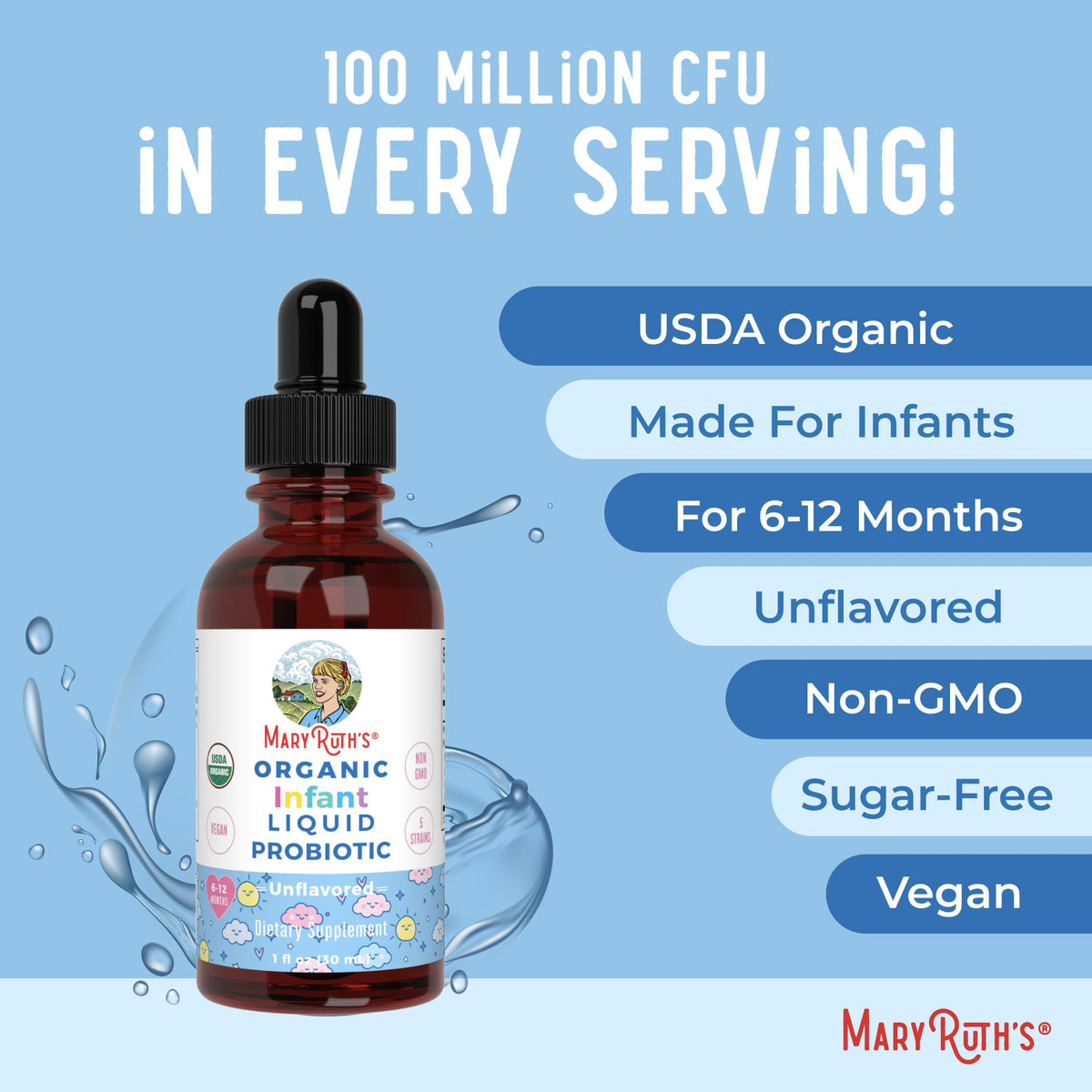 MaryRuth Organics USDA Organic Infant Liquid Probiotic Drops | Baby Essentials | Probiotics for Infants | Baby Probiotic Drops - FENGGESTORE20